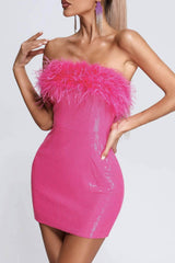 BXOXO - Fuzzy Strapless Sequins Pack Hip Dress