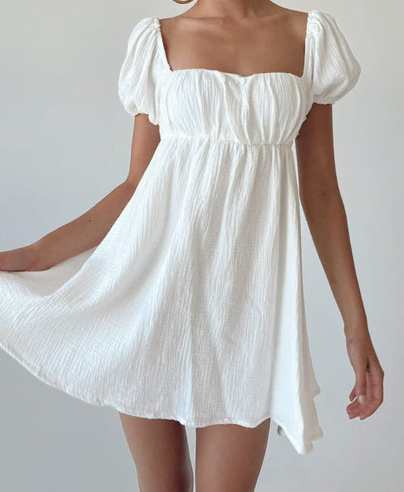Short Puff Sleeve Square Neck Mini Dress