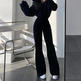 BXOXO New High Street Elastic Waist Solid Color Flare Pants For Women Spring Autumn Thick Casual Female Trouser