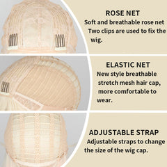 BXOXO Synthetic Blonde Wig with Bangs Short Wigs for Women Golden Wig Straight Bob Wig Natural Heat Resistant Wigs 11 Inches for Party