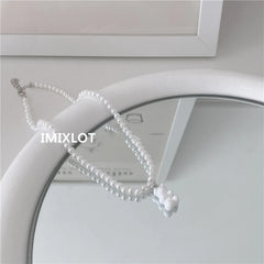BXOXO Candy Black and White Resin Bear Necklace for Women Pearl Chain Beads Choker Link Jewelry Bohemia
