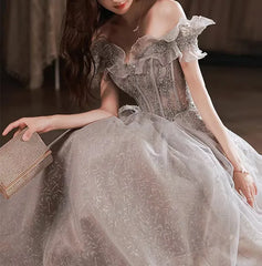 BXOXO Gorgeous Evening Dresses Strapless Off Shoulder Sequin Beaded Bandage Shiny Slim A-Line Backless Floor-Length Wedding Party Gown