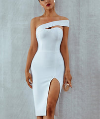 BXOXO White Blue Bodycon Bandage Dress Women 2023 Summer Sexy Elegant Black One Shoulder Strapless Celebrity Runway Party Dress