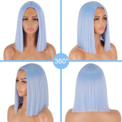BXOXO Synthetic Light Blue Wig Straight Hair Bob Cut Wig Middle Part Shoulder Length Fashion Bob Wigs for Women Cosplay Wig