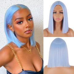 BXOXO Synthetic Light Blue Wig Straight Hair Bob Cut Wig Middle Part Shoulder Length Fashion Bob Wigs for Women Cosplay Wig