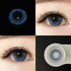 BXOXO -1 Pair Natural Blue Lenses Colored Contact Lenses for Myopia Eyes Beauty Cosmetic Eye Color Lens Yearly Use 14.2MM