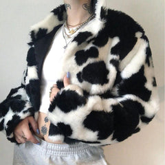BXOXO - Faux Fur Cow Print Jacket