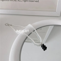BXOXO Candy Black and White Resin Bear Necklace for Women Pearl Chain Beads Choker Link Jewelry Bohemia