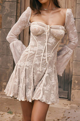 BXOXO - Lace Low Cut Flares Sleeve A-line Dress