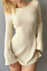 BXOXO - Long Flares Sleeve Backless Cable Knit Dress