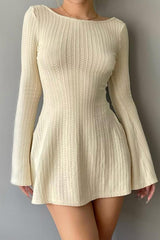 BXOXO - Long Flares Sleeve Backless Cable Knit Dress