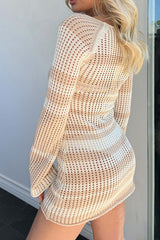 BXOXO - Multi-color Contrast Hollow Out Knit Dress