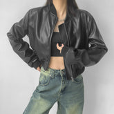 90s fashion Retro PU Leather Women's Autumn New American Hot Girl Motorcycle Style Short Stand Collar Baseball Jacket Jacket