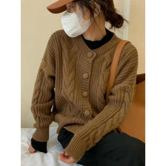 datenight fall outfits Autumn Women's Vintage Twist Knitted Sweater Thickened Loose Coat Long Sleeve Top Fashion