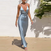 dress to impress Summer New Low Cut Design Sexy Slim Satin Evening Dress