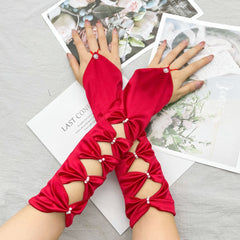 fairy costume Bridal Wedding Latin Dress Lolita Accessories Embroidered Beads Gloves Elastic Satin Ball Gloves