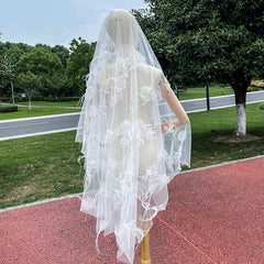 couple halloween costumes French White Flower Pearl Super Long Trailing Wedding Wedding Veil Bridal Main Wedding Travel Photography Headdress