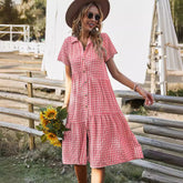 dorothy costume Summer New Women's Clothing Plaid Dress Shirt Collar Casual Skirt Manufacturer