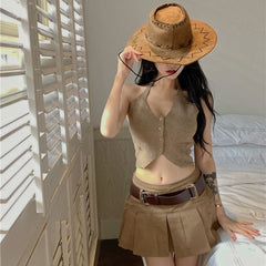 2000s fashion Preppy Style Retro Hot Girl Skirt Women's Autumn New A- line Mini Skirt High Waist Pleated Skirt