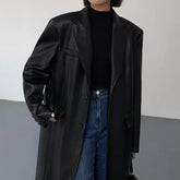 black outfit Black Mid-Length Leather Coat for Women Spring and Autumn Fashion New Loose over-the-Knee PU Leather Suit Coat Trendy