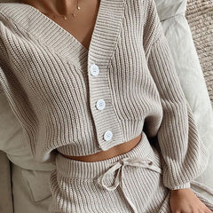 comfy school outfits 2024 Casual Fashion Women's Solid Color Cardigan Long Sleeve Knitwear Trousers Two-Piece Suit