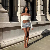 y2k outfits Style Sexy Skirt Sheath Sequined Mini Skirt Women's Comfortable Sexy Wrapped Chest Top Fashion Casual Suit