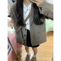 leapord halloween outfit Plaid Coat for Women Spring and Autumn Korean Style Retro High-Grade Woolen Suit Woolen Suit
