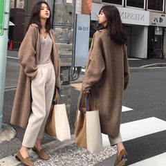 2000s fashion Autumn and Winter New Lazy Style Loose Casual Top Mid-Length Knitted Cardigan Women's Thickened Sweater Coat