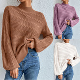2024 Autumn and Winter New Solid Color Women's Top Loose round Neck Pullover Twist Sweater Women