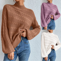 2024 Autumn and Winter New Solid Color Women's Top Loose round Neck Pullover Twist Sweater Women