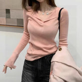 outfit inspo Korean Style Polo Collar Sweater Women's New Design Double Collar Chic Early Autumn Chic Top Bottoming Shirt