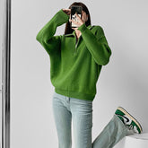 game outfit woman Autumn and Winter Half Zipper Sweater Women's Pullover High-Grade Loose Lazy Style Solid Color Knitted Lapel Top