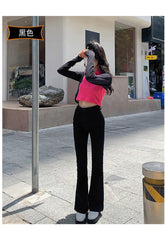 egirl style Black Micro Flared Jeans Women's Spring High Waist Slimming Horseshoe Pants Small
