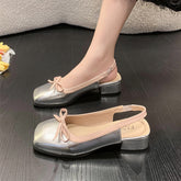 shoes Square Toe Shallow Mouth Back Empty Closed Toe Mary Jane Sandals Women's Bow Single Shoes Summer New Sweet Low Heel Shoes