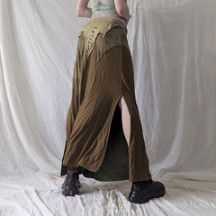 pop culture dress to impress Mori Retro Style Irregular Patch Stitching Long Fishtail Skirt Elegant Hot Girl Niche Design Split Skirt