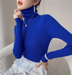 tailgate outfit black women Autumn Women's Klein Blue Pile Collar Sweater Bottoming Shirt Turtleneck Sweater Tight Slim Fit Inner Top