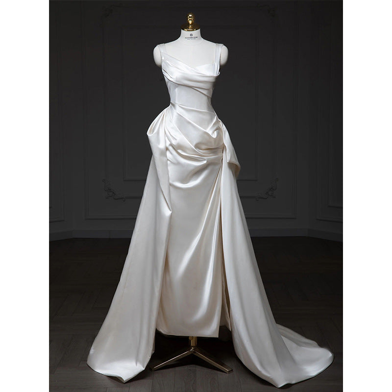 cherry blossom dress to impress Simple Design Pearl Glossy Satin Bridal Light Wedding Dress French Style Small Trailing Evening Dress Supply