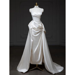 cherry blossom dress to impress Simple Design Pearl Glossy Satin Bridal Light Wedding Dress French Style Small Trailing Evening Dress Supply