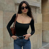 outfit inspo fall Women's Clothing American Hot Girl Style Autumn New Solid Color Square Collar Long Sleeve Tight Undershirt Top