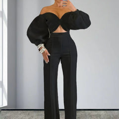 outfit Summer and Autumn Fashion Sexy off-Shoulder Slim Temperament Wrapped Chest Top High Waist Trousers Suit