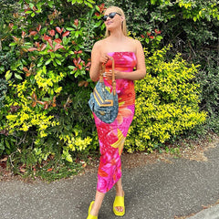 hoco dresses Women's Ins Sexy Style Slim Print Tube Top Backless Sheath Long Dress Factory