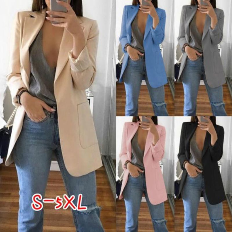 2000s fashion New Spring and Autumn Women's Long Sleeve Solid Color Pocket Cardigan Small Suit Jacket