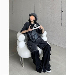 first day of school outfit highschool High Street Style Design Jeans for Women plus Size Fat American Retro Distressed Loose Straight Wide Leg Jeans Fashion