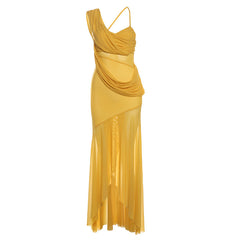 funky yellow sunglasses Style Summer New Women's Clothing Solid Color Slim High Waist Fashion Sling Sleeveless Gauze Dress