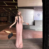 prom dresses Mesh Sling Dress Women's Summer Elegant Waist Slimming Sheath Dress Long Skirt