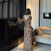 dresses French Retro Floral Chiffon Dress Women's Summer Slimming Ruffled Bell Sleeve Long Dress