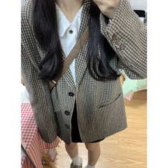 leapord halloween outfit Plaid Coat for Women Spring and Autumn Korean Style Retro High-Grade Woolen Suit Woolen Suit