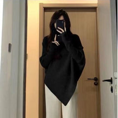outfit inspo fall Women's Turtleneck Irregular Niche Sweater Autumn and Winter Korean Style Loose Lazy Style Soft Glutinous Knitted Top Thickened