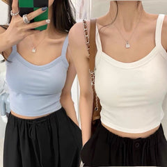 Summer Hot Girl Solid Color Casual Simple Tube Top Anti-Exposure with Chest Pad Sling Belly Covering Vest Sleeveless Inner Top
