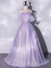 BXOXO Purple A-Line Tulle Sequin Long Prom Dress, Purple Sequin Long Formal Dress